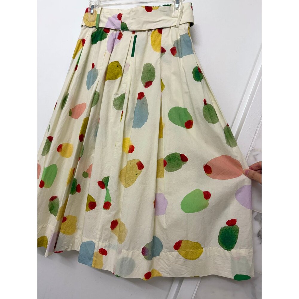 Rachel Antonoff Filthy Martini Olive Print Midi Vinnie Skirt Pleated Dots Belt M - Picture 12 of 14